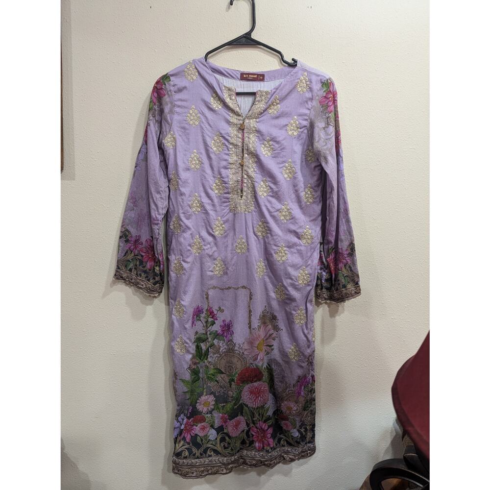 Gorgeous bin saeed Floral Lawn Dress w/ gold thread embroidery size 18